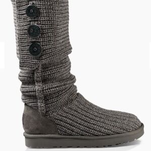 UGG Gray Knit Button Slipper Boots